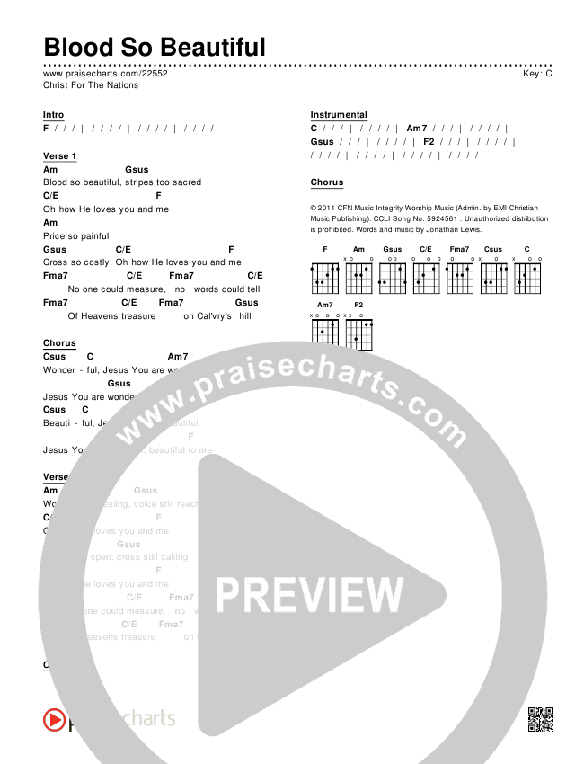 Blood So Beautiful Chords & Lyrics (Christ For The Nations)
