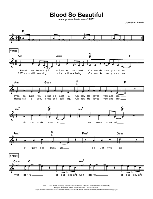 Blood So Beautiful Lead Sheet (Christ For The Nations)