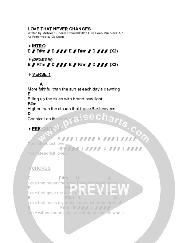 Love That Never Changes Chord Chart (Go Deep)