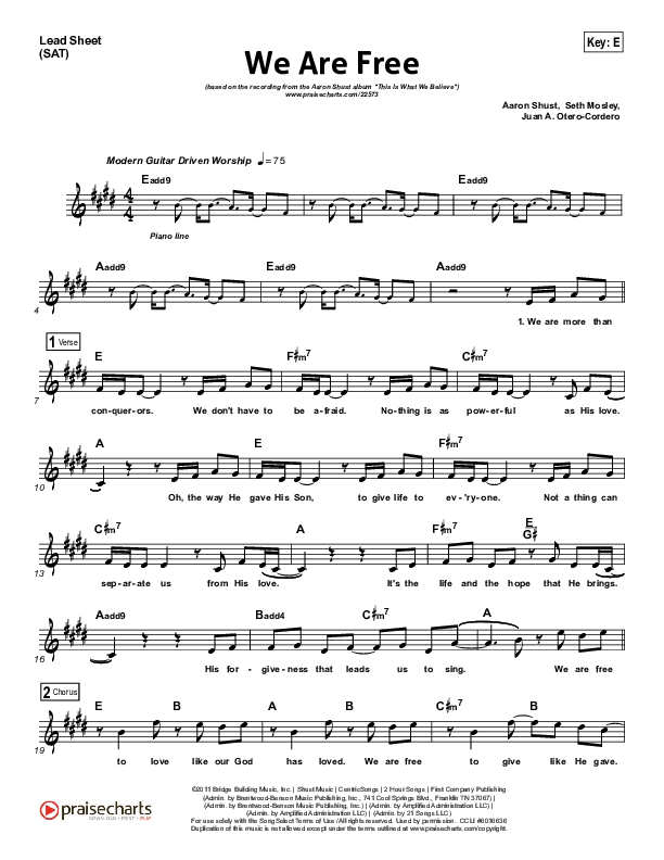 We Are Free Lead Sheet (Aaron Shust)