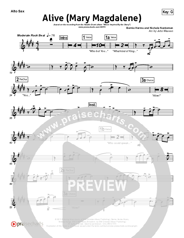 Alive (Mary Magdalene) Alto Sax (Natalie Grant)