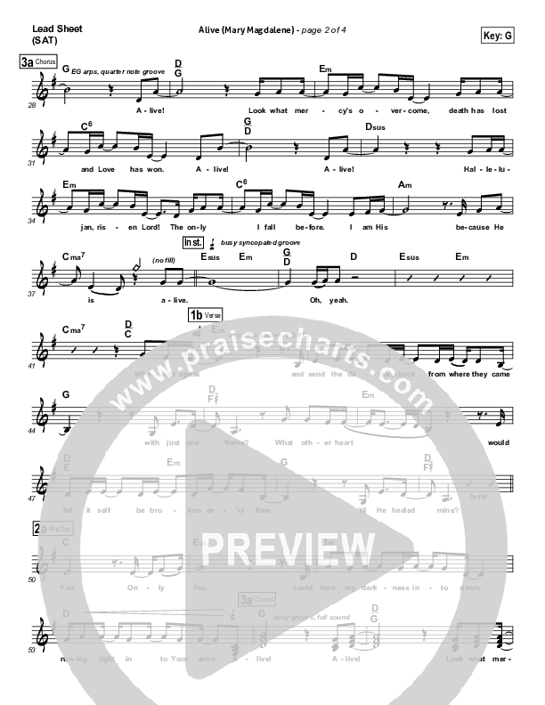 Alive (Mary Magdalene) Lead Sheet (SAT) (Natalie Grant)