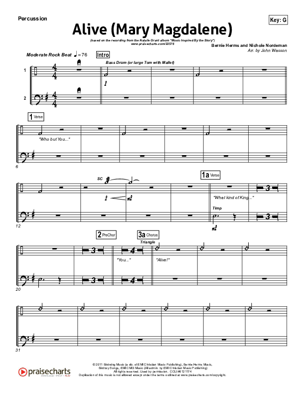 Alive (Mary Magdalene) Percussion (Natalie Grant)