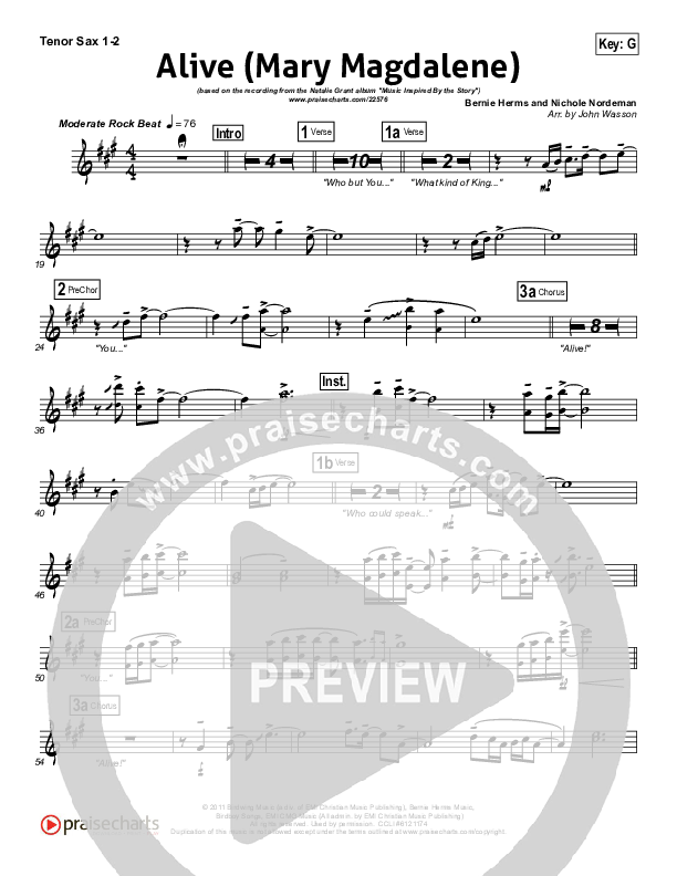 Alive (Mary Magdalene) Tenor Sax 1/2 (Natalie Grant)