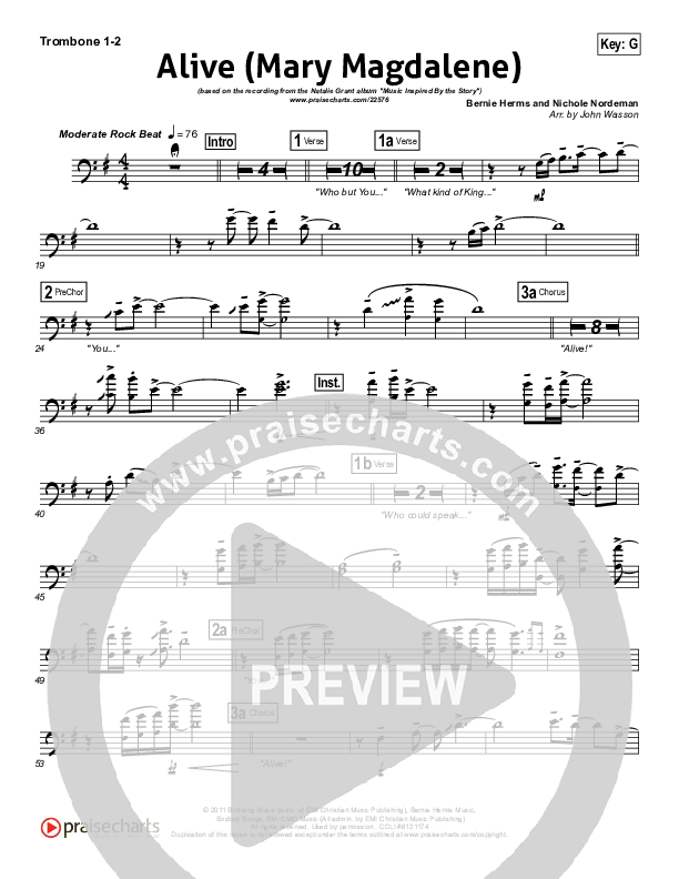 Alive (Mary Magdalene) Trombone 1/2 (Natalie Grant)