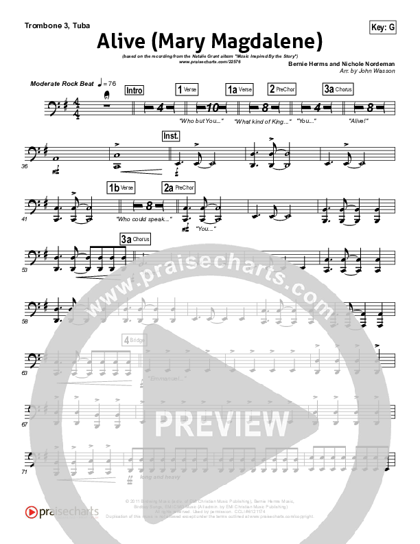 Alive (Mary Magdalene) Trombone 3/Tuba (Natalie Grant)