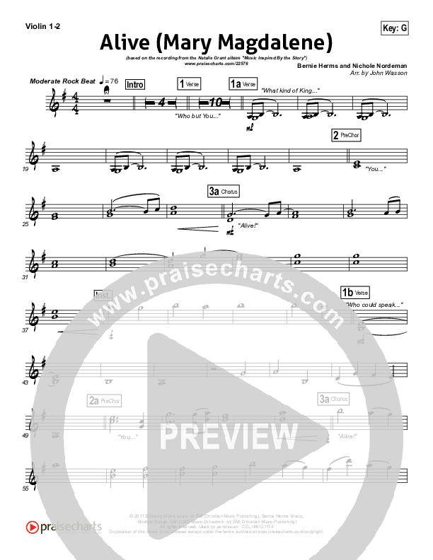 Alive (Mary Magdalene) Violin 1/2 (Natalie Grant)