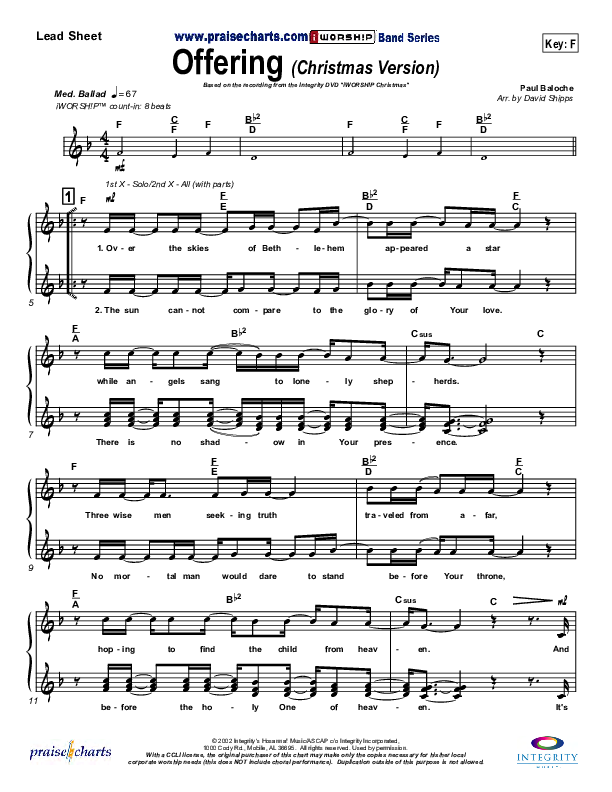 Offering (Christmas) Lead Sheet (Paul Baloche)