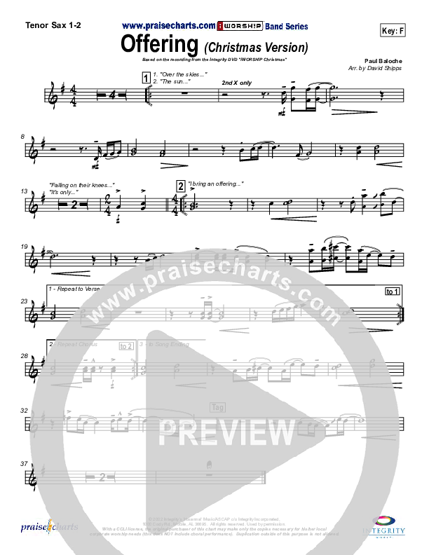 Offering (Christmas) Tenor Sax 1/2 (Paul Baloche)