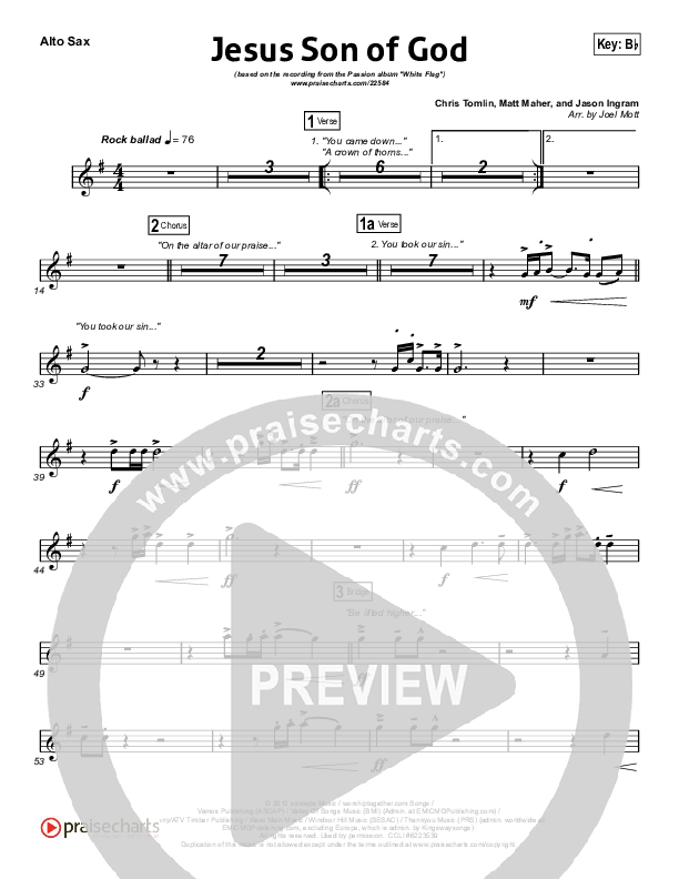 Jesus Son Of God Alto Sax (Passion / Chris Tomlin / Christy Nockels)