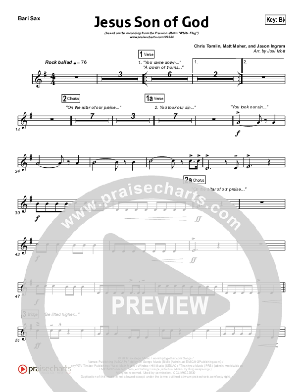 Jesus Son Of God Bari Sax (Passion / Chris Tomlin / Christy Nockels)