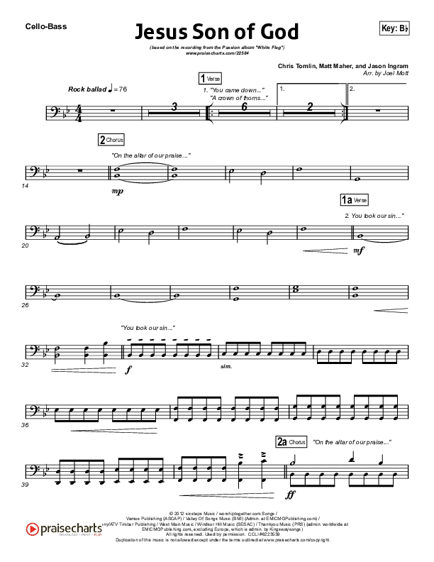 Jesus Son Of God Cello/Bass (Passion / Chris Tomlin / Christy Nockels)