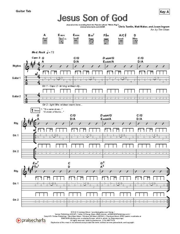 Jesus Son Of God Guitar Tab (Passion / Chris Tomlin / Christy Nockels)