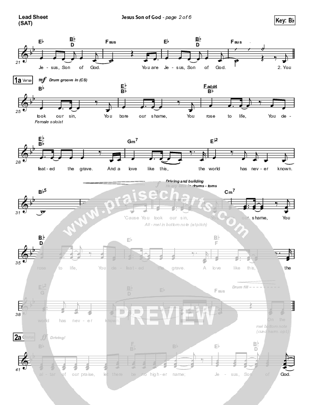 Jesus Son Of God Lead Sheet (SAT) (Passion / Chris Tomlin / Christy Nockels)
