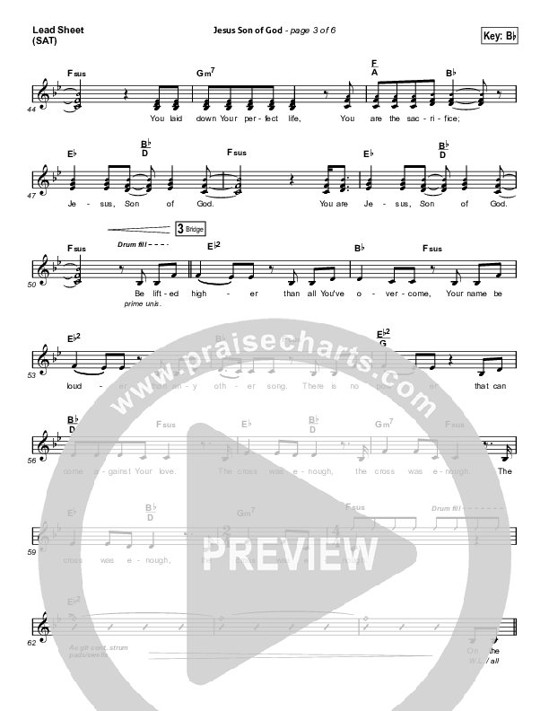 Jesus Son Of God Lead Sheet (SAT) (Passion / Chris Tomlin / Christy Nockels)