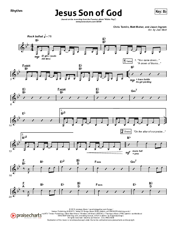 Jesus Son Of God Rhythm Chart (Passion / Chris Tomlin / Christy Nockels)
