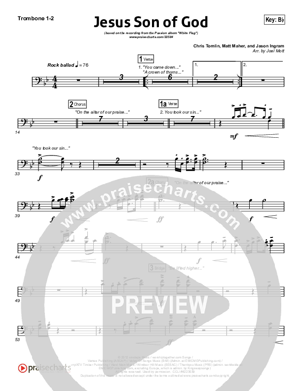 Jesus Son Of God Trombone 1/2 (Passion / Chris Tomlin / Christy Nockels)