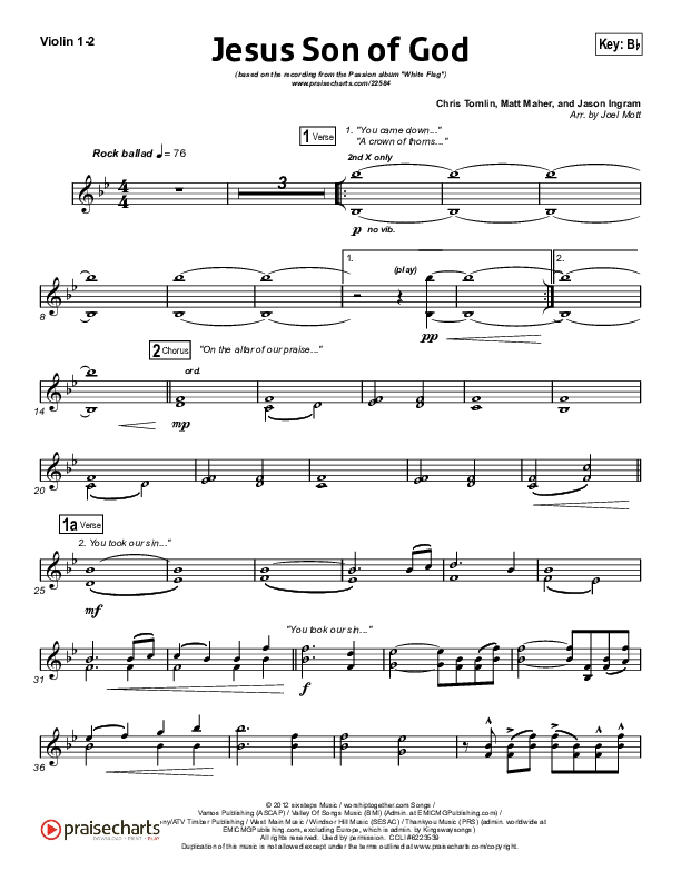 Jesus Son Of God Violin 1/2 (Passion / Chris Tomlin / Christy Nockels)