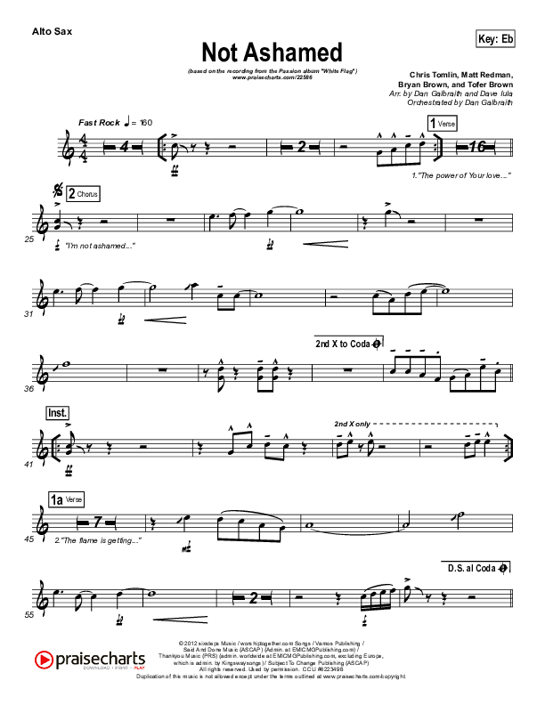 Not Ashamed Alto Sax (Passion / Kristian Stanfill)