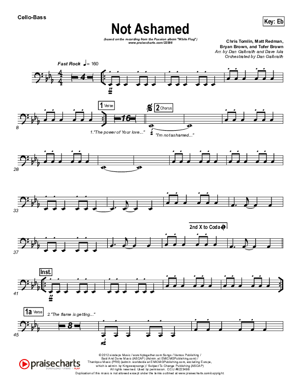 Not Ashamed Cello/Bass (Passion / Kristian Stanfill)