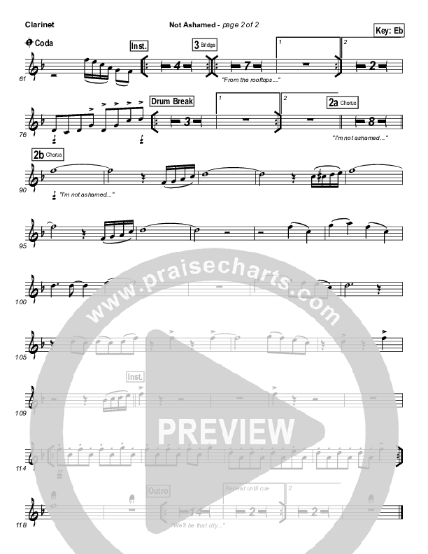 Not Ashamed Clarinet (Passion / Kristian Stanfill)