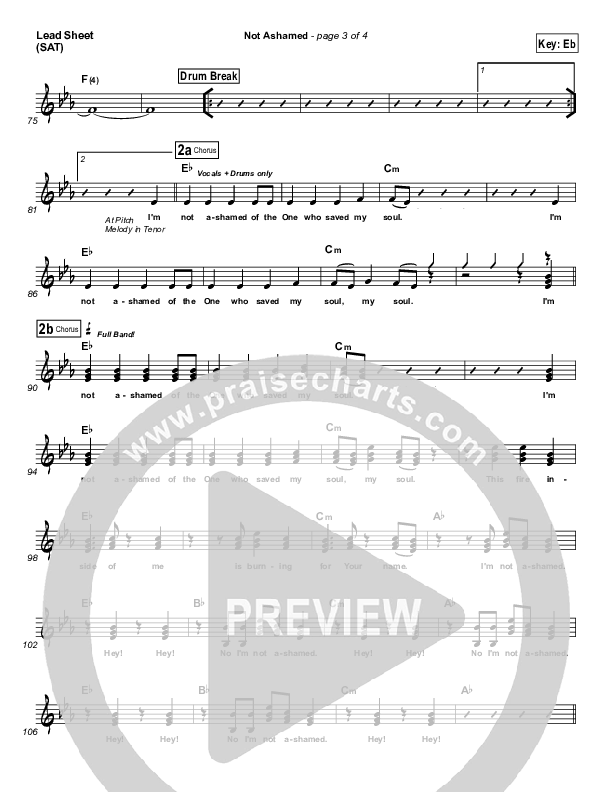 Not Ashamed Lead Sheet (Passion / Kristian Stanfill)