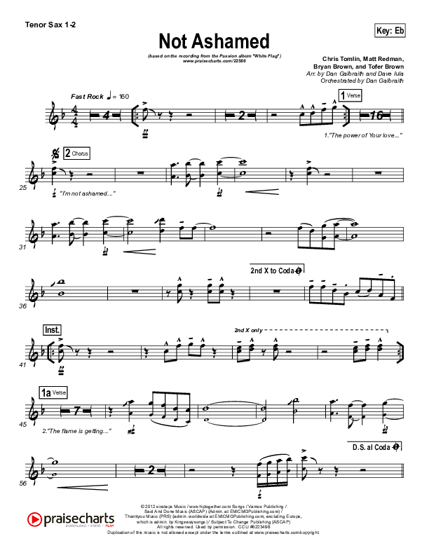 Not Ashamed Tenor Sax 1/2 (Passion / Kristian Stanfill)