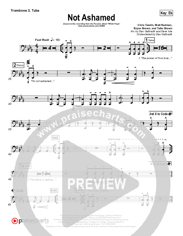 Not Ashamed Trombone 3/Tuba (Passion / Kristian Stanfill)