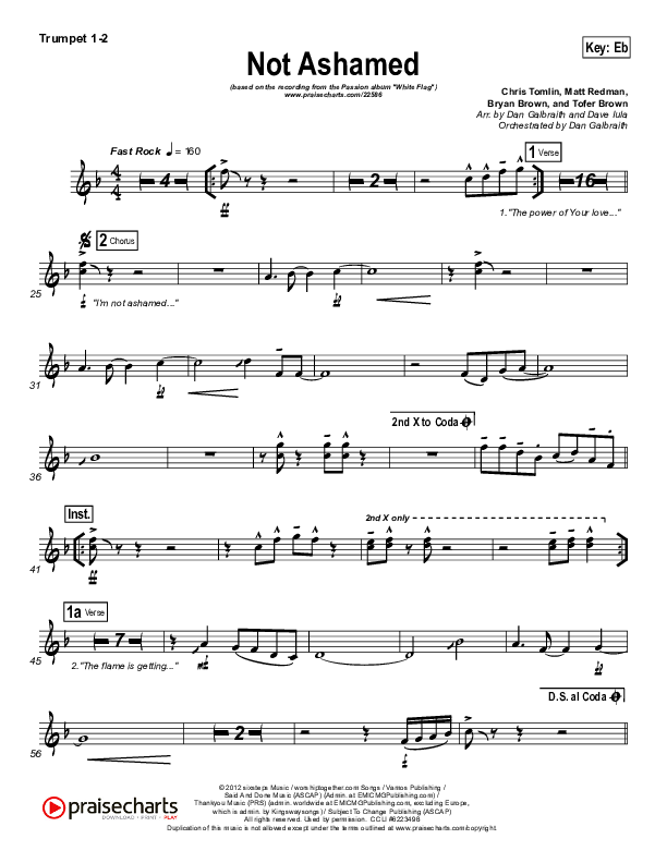Not Ashamed Trumpet 1,2 (Passion / Kristian Stanfill)