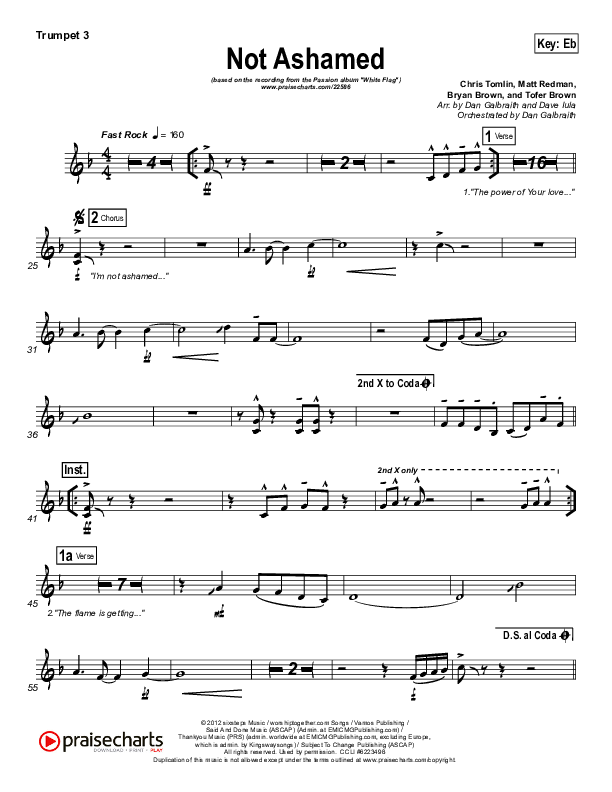 Not Ashamed Trumpet 3 (Passion / Kristian Stanfill)