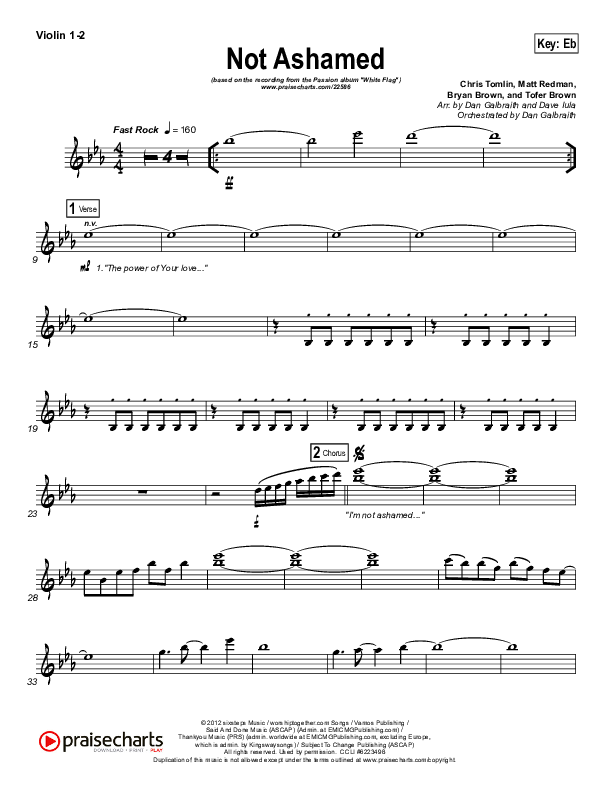 Not Ashamed Violin 1/2 (Passion / Kristian Stanfill)