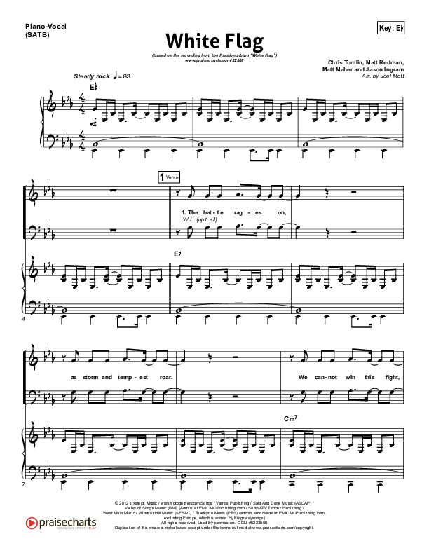 White Flag Piano/Vocal (SATB) (Chris Tomlin / Passion)