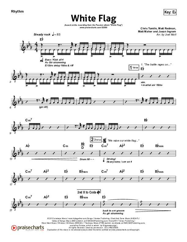 White Flag Rhythm Chart (Chris Tomlin / Passion)