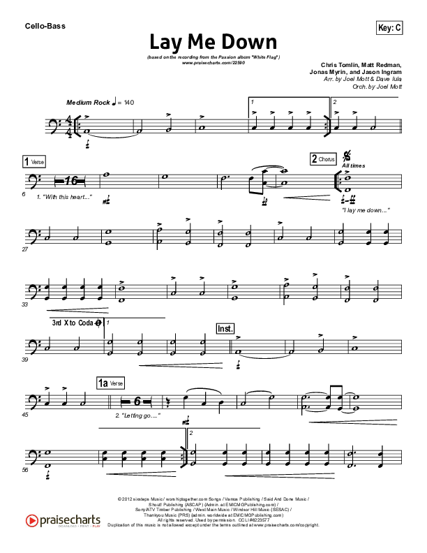 Lay Me Down Cello/Bass (Passion / Chris Tomlin / Matt Redman)