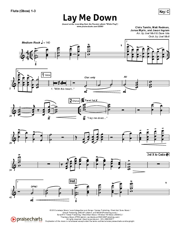 Lay Me Down Flute/Oboe 1/2/3 (Passion / Chris Tomlin / Matt Redman)