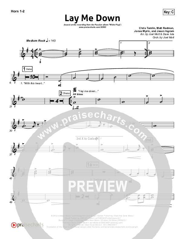 Lay Me Down French Horn 1/2 (Passion / Chris Tomlin / Matt Redman)