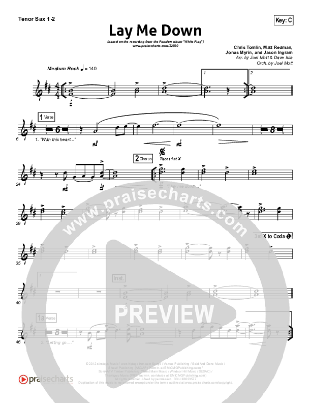 Lay Me Down Tenor Sax 1/2 (Passion / Chris Tomlin / Matt Redman)
