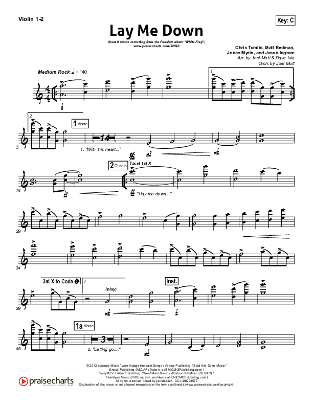 Lay Me Down Violin 1/2 (Passion / Chris Tomlin / Matt Redman)