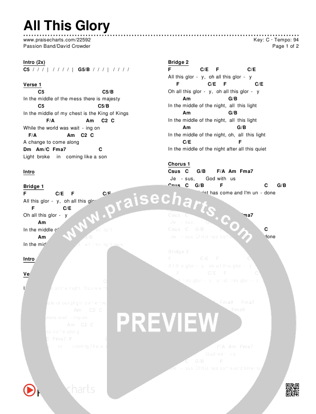 All This Glory Chords & Lyrics (Passion / David Crowder)