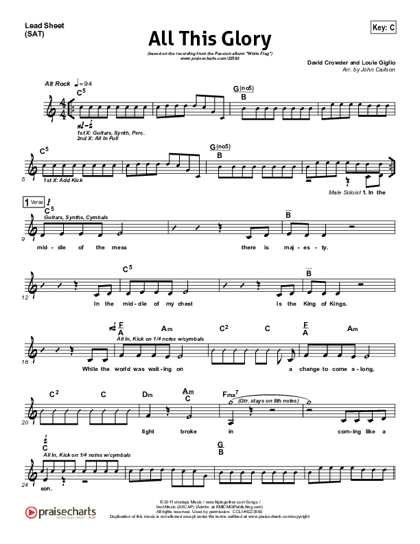 All This Glory Lead Sheet (Passion / David Crowder)