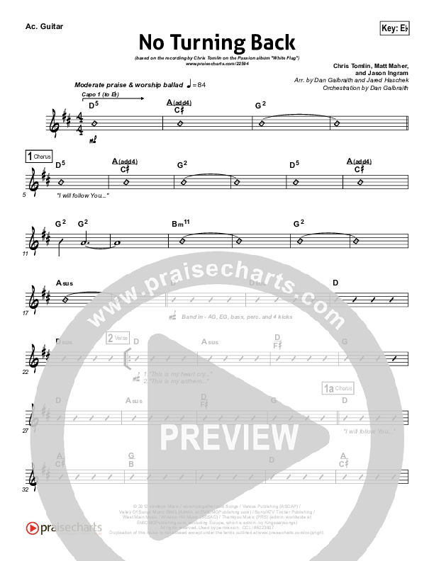 No Turning Back Rhythm Chart (Passion / Chris Tomlin)