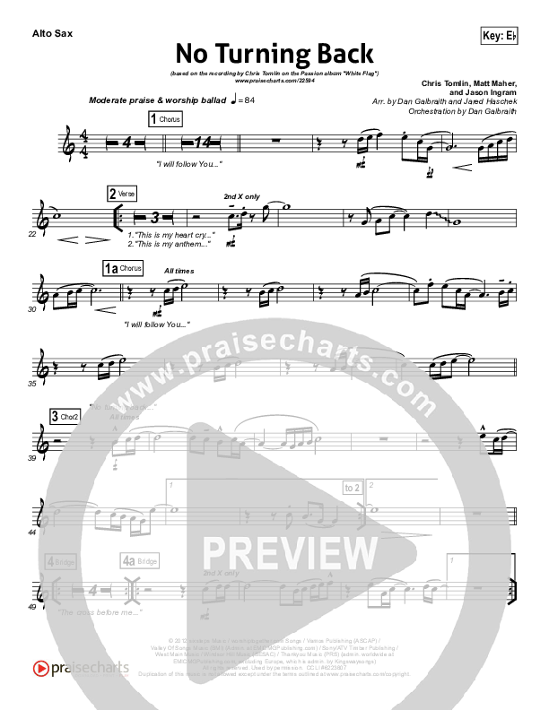 No Turning Back Alto Sax (Passion / Chris Tomlin)
