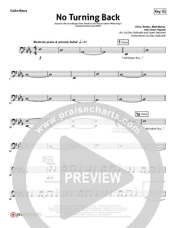 No Turning Back Cello/Bass (Passion / Chris Tomlin)