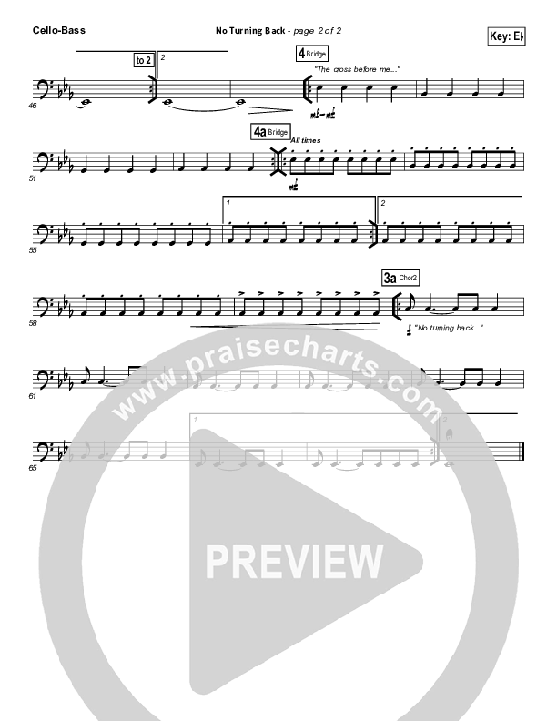 No Turning Back Cello/Bass (Passion / Chris Tomlin)