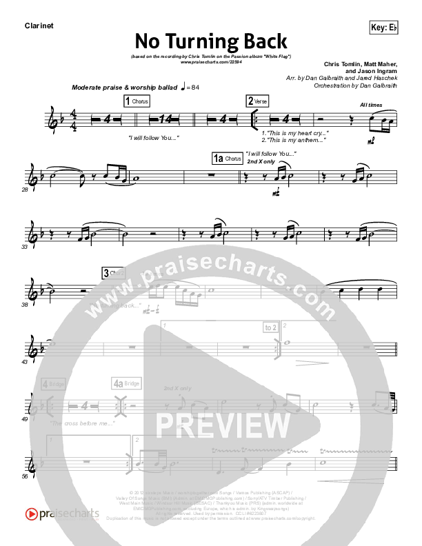 No Turning Back Clarinet (Passion / Chris Tomlin)