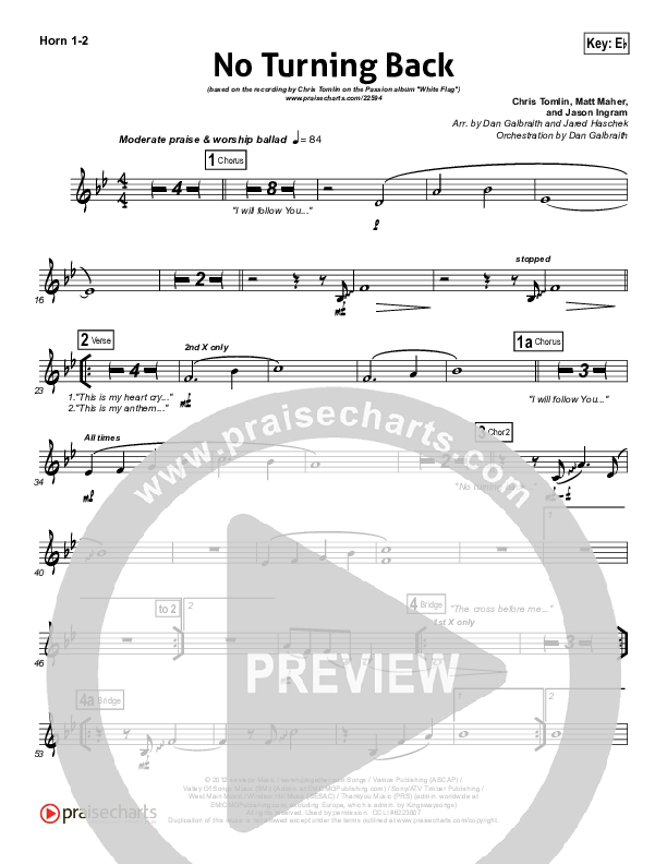 No Turning Back Brass Pack (Passion / Chris Tomlin)