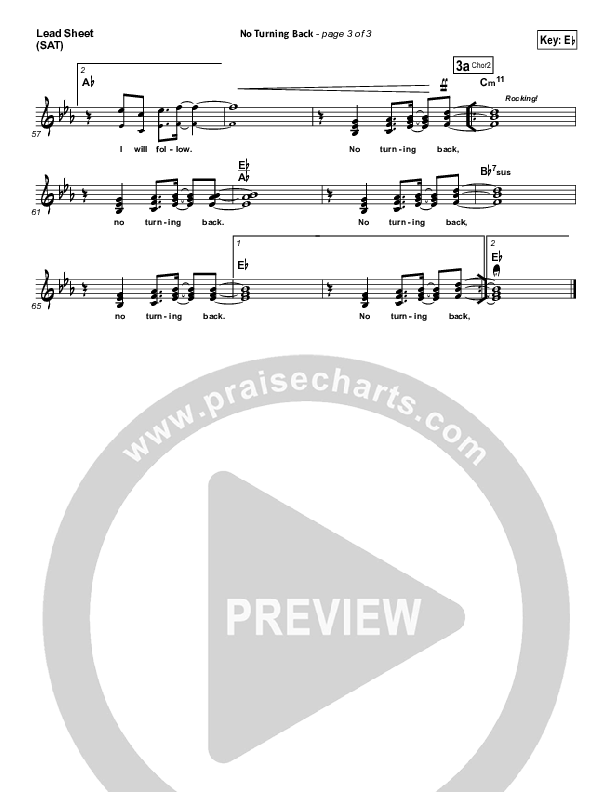 No Turning Back Lead Sheet (SAT) (Passion / Chris Tomlin)