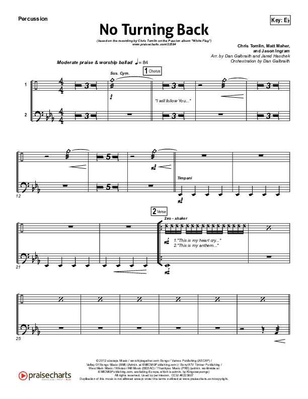 No Turning Back Percussion (Passion / Chris Tomlin)