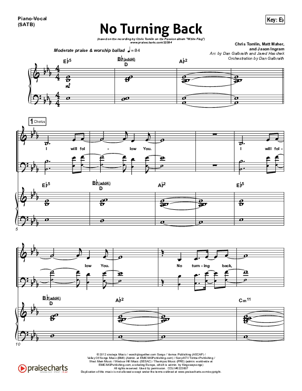 No Turning Back Piano/Vocal (SATB) (Passion / Chris Tomlin)