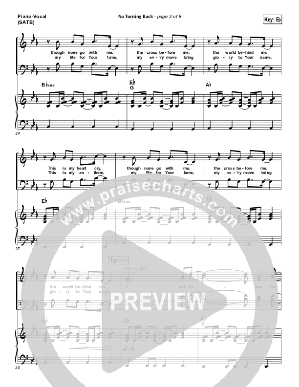 No Turning Back Piano/Vocal (SATB) (Passion / Chris Tomlin)